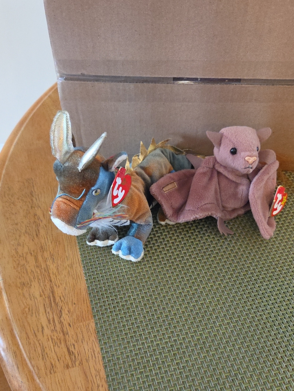 Ty Multicolor Dragon and Purple Bat Beanie Babies Plush